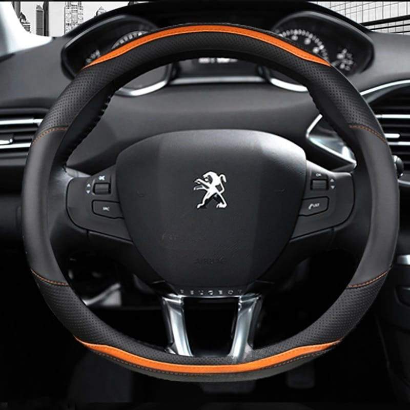 Couvre-volant style de voiture de Sport en fibre de carbone et cuir, Orange