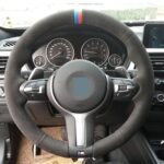Housse de volant de voiture en cuir suédé noir pour BMW Style 2