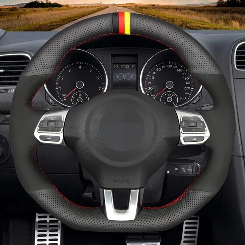 Housse de volant en cuir PU respirant pour Volkswagen Golf Style 3